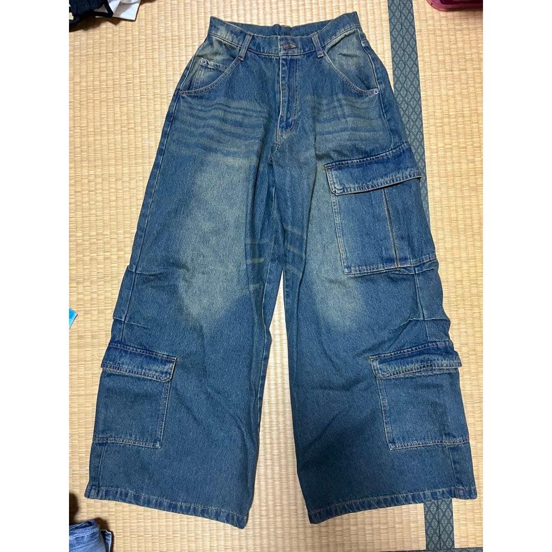 WEGO wide denim cargo pants blue