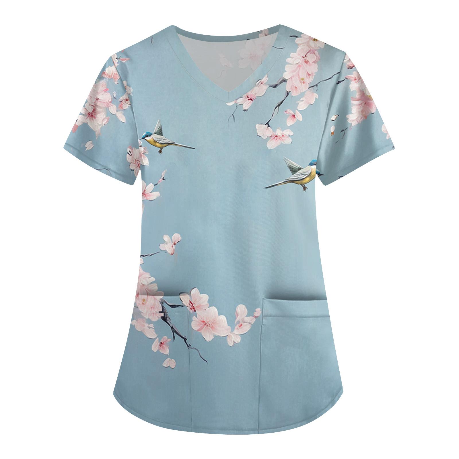 

Женская симпатичная принтованная рабочая одежда с V-образным вырезом, двухслойными карманами, базовым коротким рукавом, пуловером ко Дню святого Валентина XXXXXL