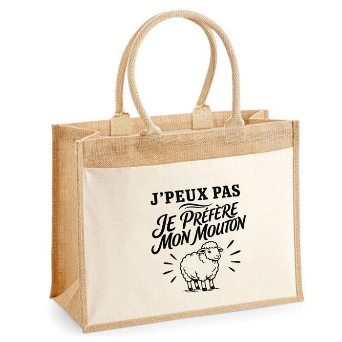 Sac cabas - PLANETEE - J'peux pas minimaliste - Toile de jute et coton - 21 L (43×33×21 cm) - Illustration au trait noir
