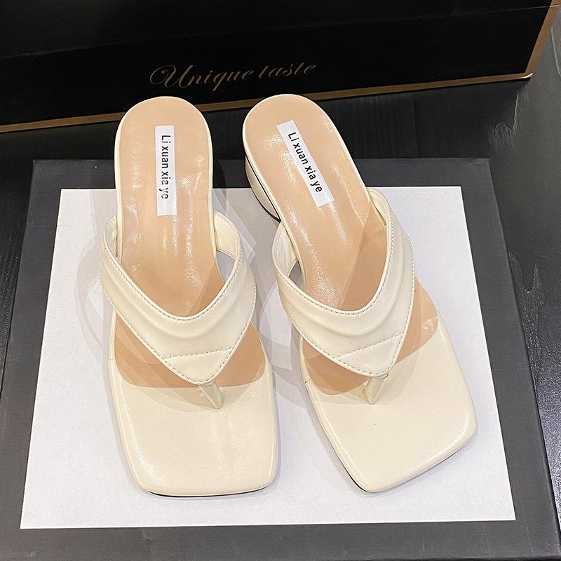 2025 Summer Toe Sandals Thick Heel Outer Wear Fashion Fairy Style Square Head Slippers Retro Design Versatile Cool Slippers