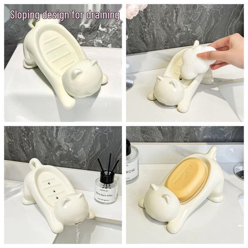Creative Cartoon Cat Soap Dish - Cute Bathroom Accessory with Drain