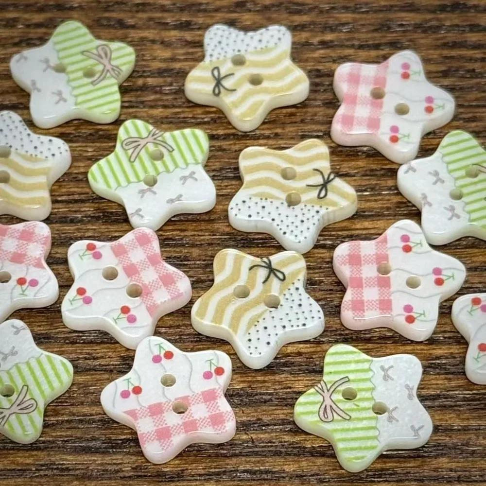 Cartoon Striped Plaid Star Button Korean Handmade Journal DIY Craft Sewing Accessory Clothes Apparel Sewing Supplies
