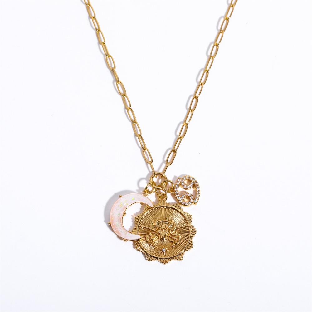 Crystal 12 Constellation Necklace Moon Sun Bohemian Golden Necklace Collarbone Chain Women  Girls