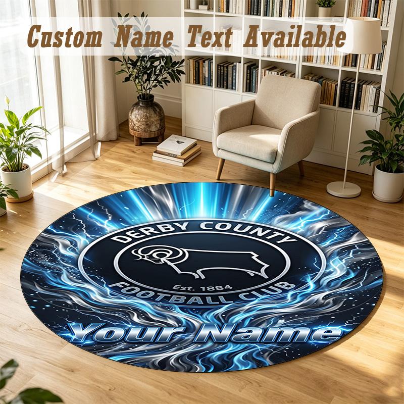 Round Rug Custom NameDerby County Pattern Non Slip Carpet Home Floor Decor