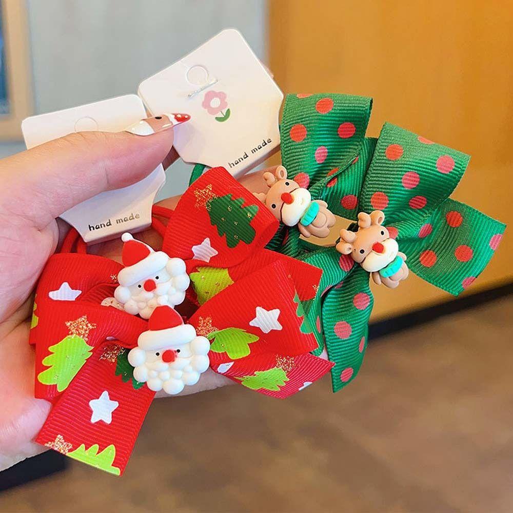 Headband Santa Claus Bells Kids Hair Band Christmas Hair Ring Bow Rubber Band Christmas Hair Rope