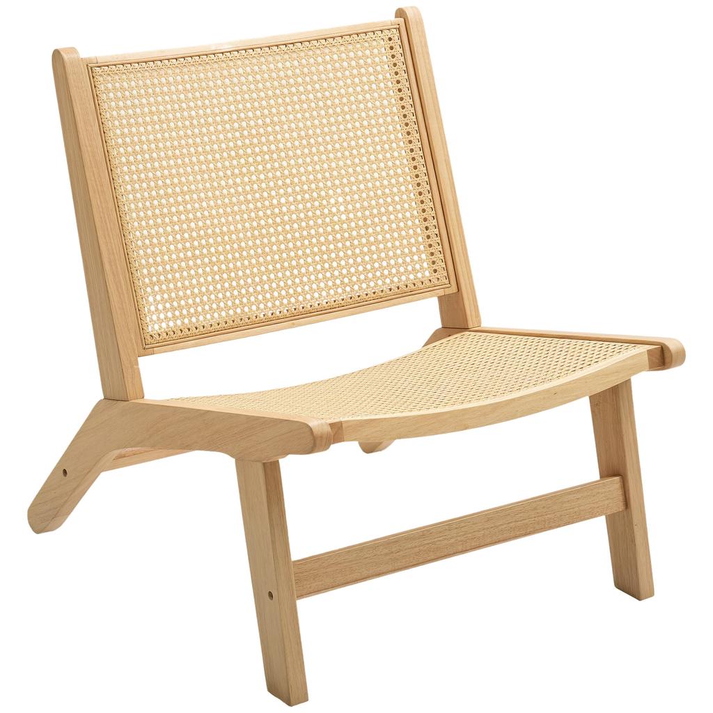 Rattan Chair, Reading Chair, Wood Frame, Wide Seat, 64 x 70 x 74 cm, Natural Wood