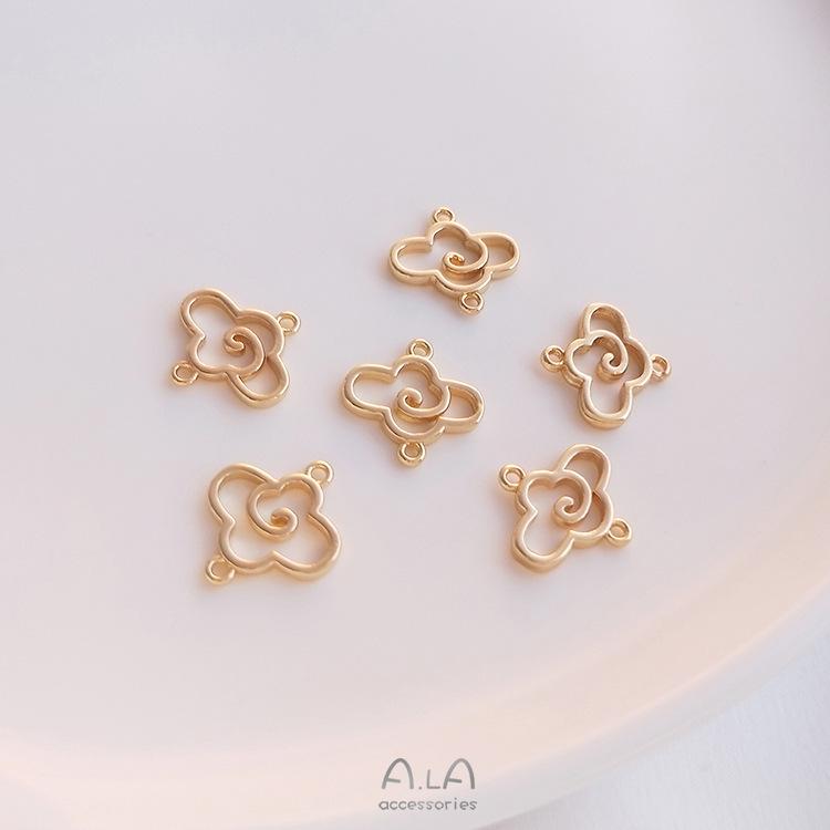 14K Gold Filled Color Preserving Double Bail Connector with Auspicious Ruyi Cloud & Plum Blossom for DIY Bracelets, Earrings, Hairpins, and Pendants.