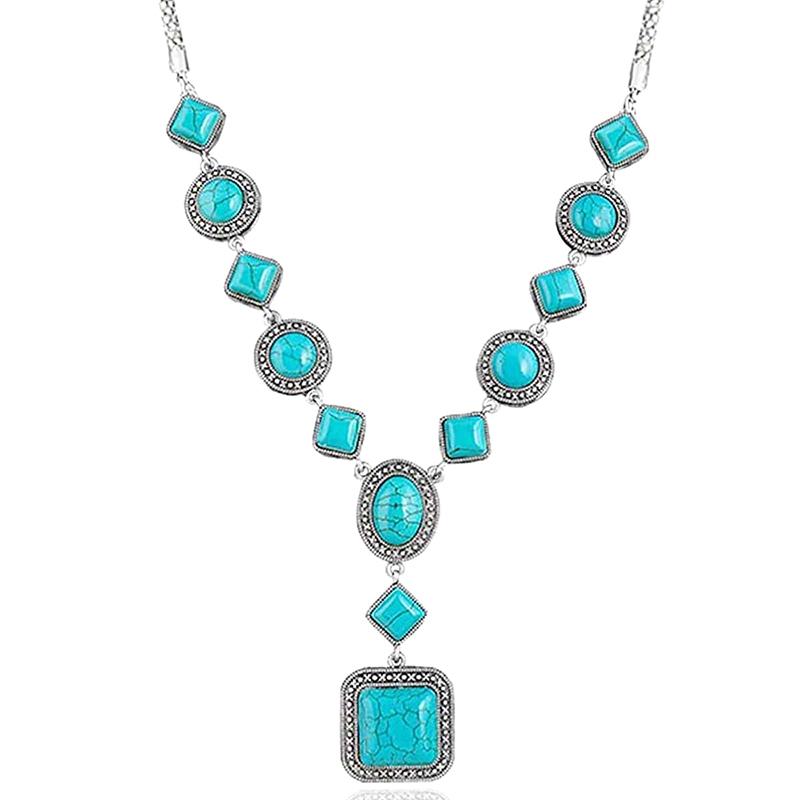 Vintage Boho Türkis Anhänger Halsketten Ethnisch Stil Perlenkette Pulloverkette Halsketten Damenschmuck Geschenke