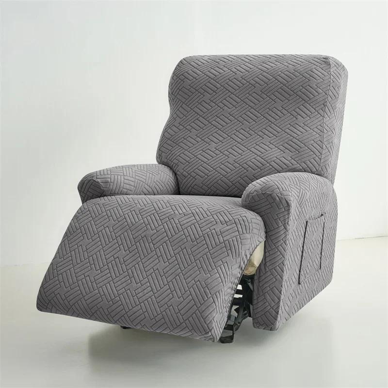 1 Seater Jacquard Recliner Sofa Cover Elastic Split Armchair Cover for Living Room Couch Protector with Storage Pocket