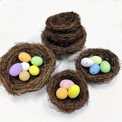 12-15cm Easter Artificial Bird Nest Easter Eggs Natural Rattan Nest Eggs Storage Easter Decoration Kids Diy Craft Supplies