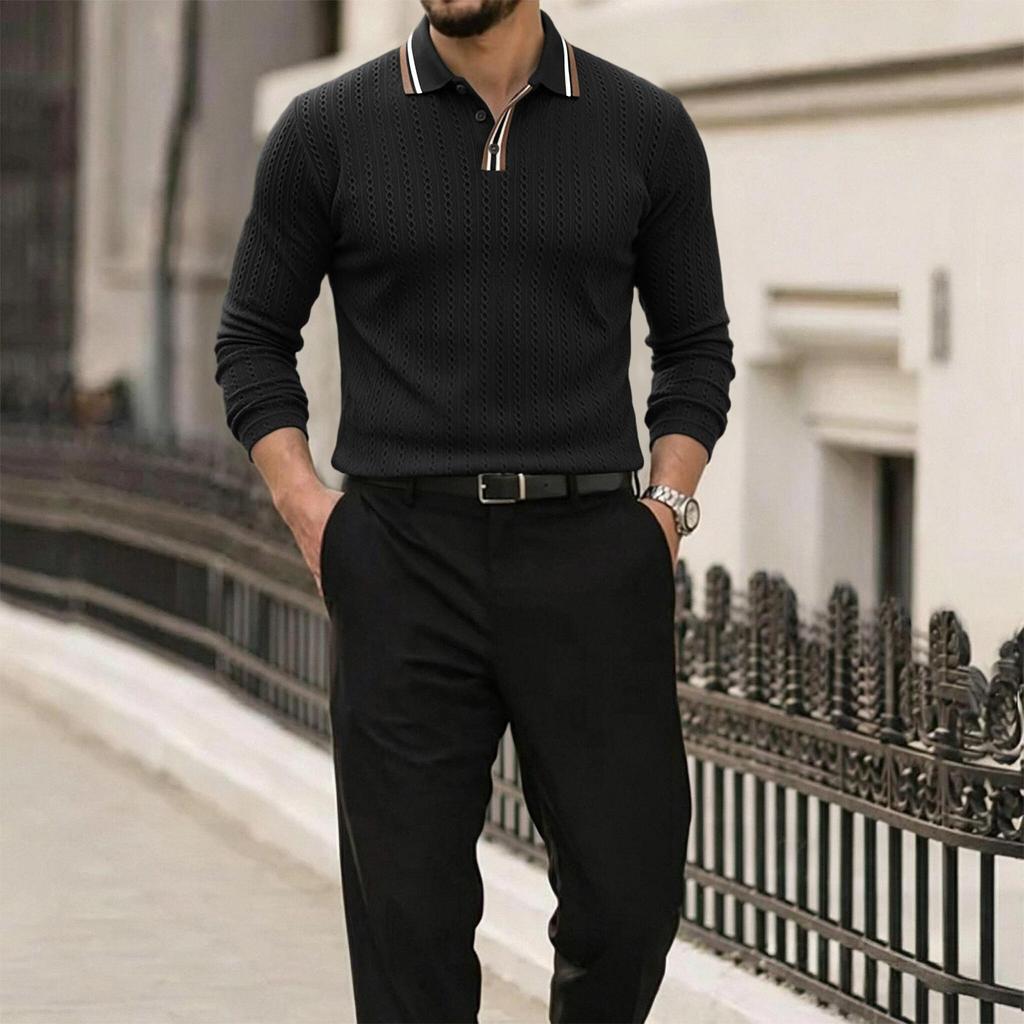 Men's Long Sleeve Turn-Down Collar T-Shirt