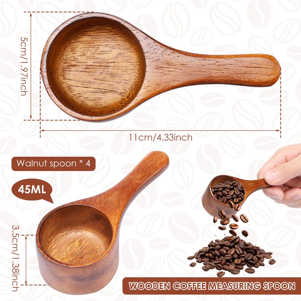 4Pcs Coffee Scoops 15/45ml Stainless Steel or Wood Measuring Spoon Reusable Coffee Beans Flour Measuring Spoons for Home Kitchen
