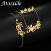 Atoztide Ensemble de Bijoux Personnalisé Personnalisé Collier Prénom Bracelet Boucle d'Oreille Clou Acier Inoxydable Pour Femmes Chaîne à Maillons Cadeau d'Anniversaire