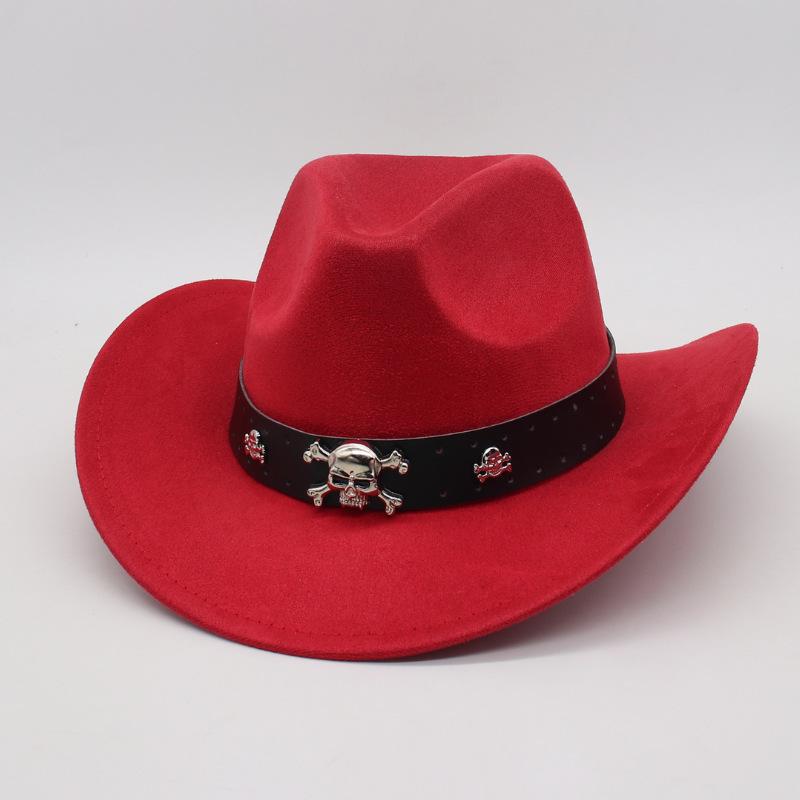 

Western Curled Cowboy Felt Hat Famous Style Skull Premium Wool Jazz Top Hat one size [j denim]
