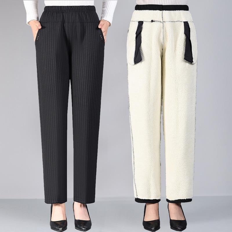 

Бархатные утепленные брюки для женщин среднего возраста, свободные прямые термобрюки для мамы, хлопковые брюки на высокой посадке из овечьей шерсти для пожилых женщин 5XL (recommended 160-87.5kg)