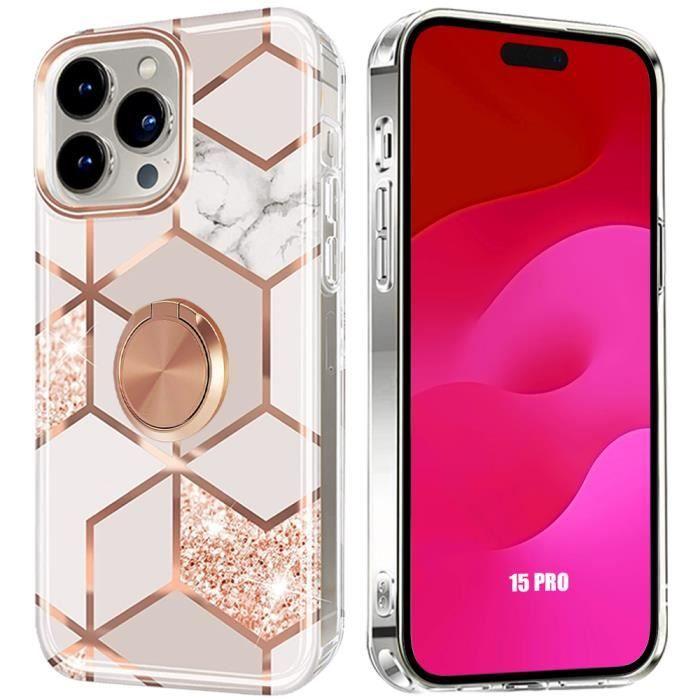 Coque de Protection - BOOLING - pour iPhone 15 Pro - Souple - Silicone - Couleur Rose - Rotatif