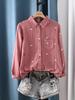 Double-Layer Gauze Floral Embroidered Long-Sleeve Autumn Shirt for Women