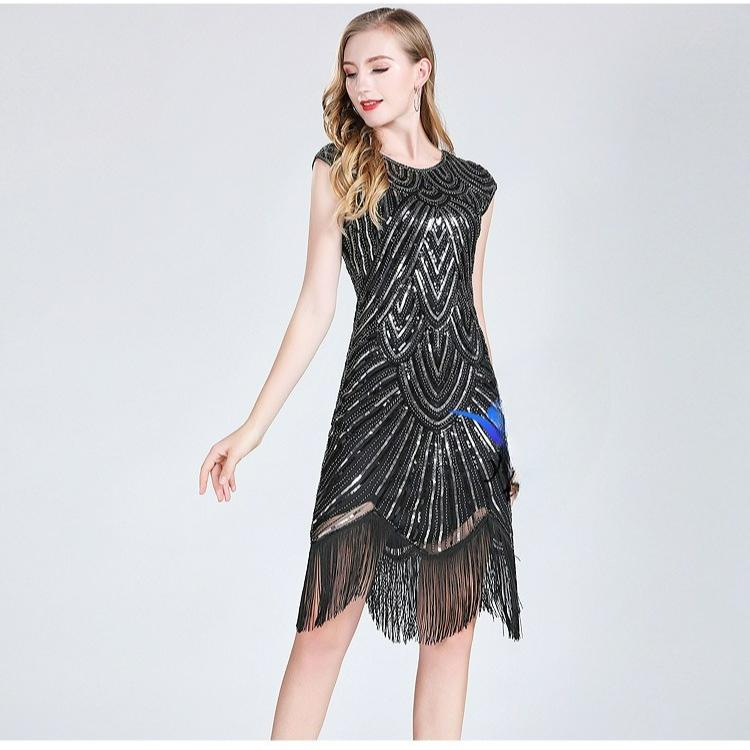 Retro Sequined Tassel Skirt Toast Dress Tassel Dress Party Dance Dance Party Dance Skirt Holiday Gift