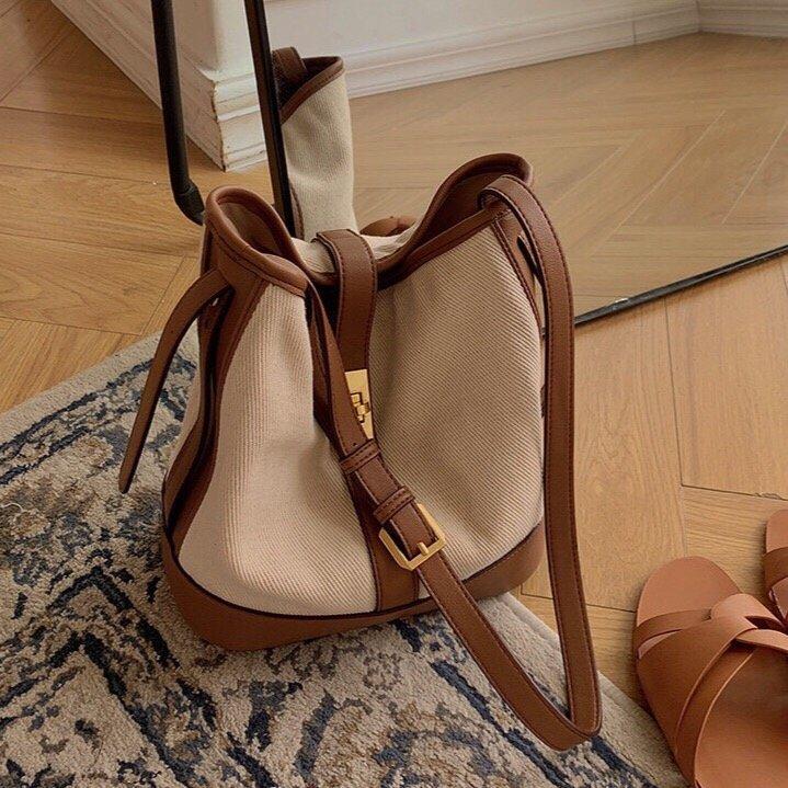 

Сумка женская универсальная холщовая сумка контрастного цвета сумка-ведро большой емкости модная сумка через плечо сумка для матери и ребенка