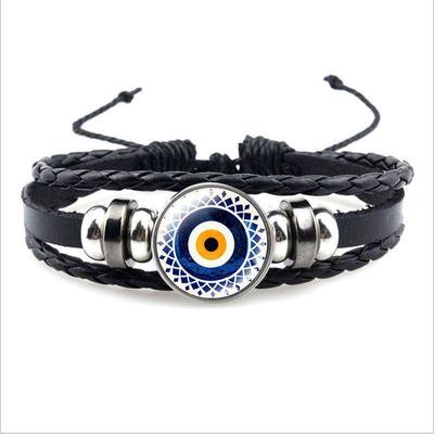 Personalized Retro Evil Eye & Fatima Hand Adjustable Cowhide Bracelet