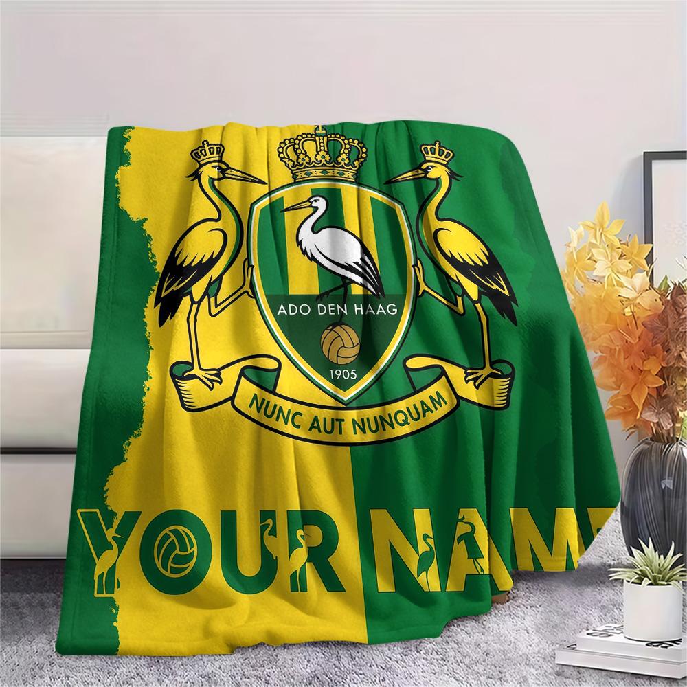 Custom Name ADO Den Haag Flannel Blanket, High quality Comfortable for All Seasons, Home Decor, Warmth and Comfort