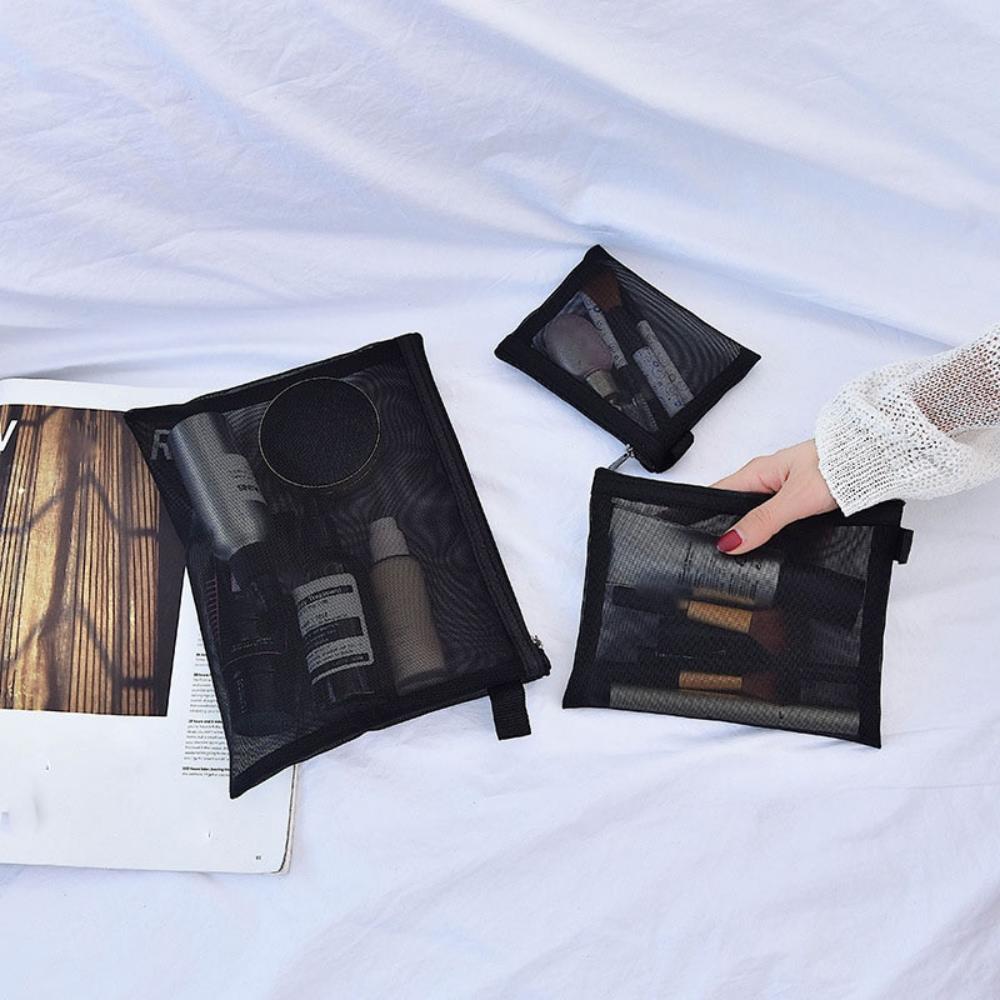 Black Mesh Makeup Bags Women Girls Cosmetic Bag Organizer Travel Portable Wash L