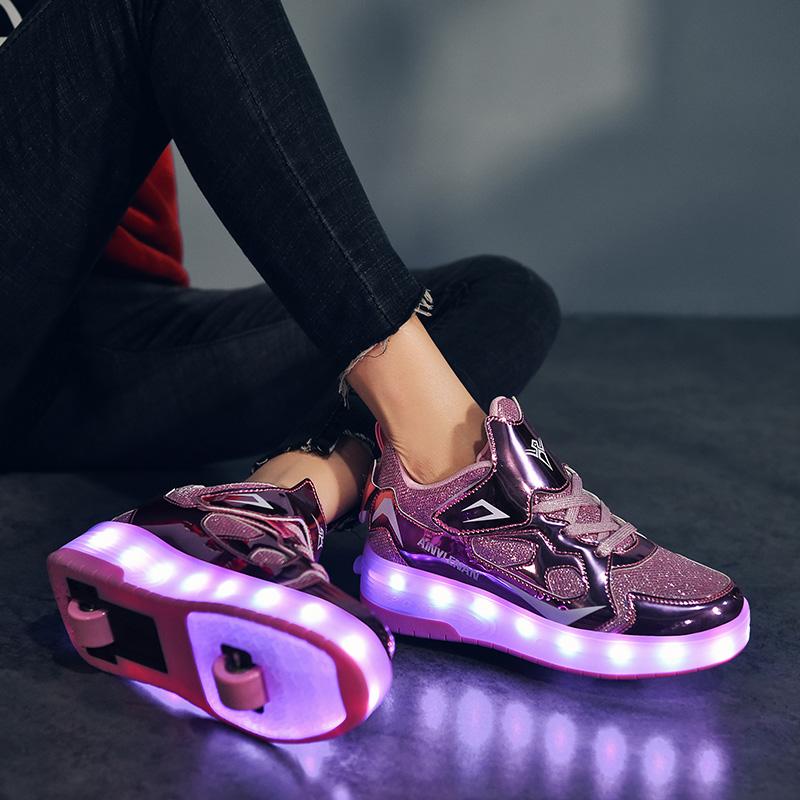Scarpe Sportive da Ragazzo Ricaricabili e Convertibili in Scarpe da Ginnastica Luminose da Ragazza USB per Bambini Scarpe Bling Bling Scarpe Luminose con Rotelle