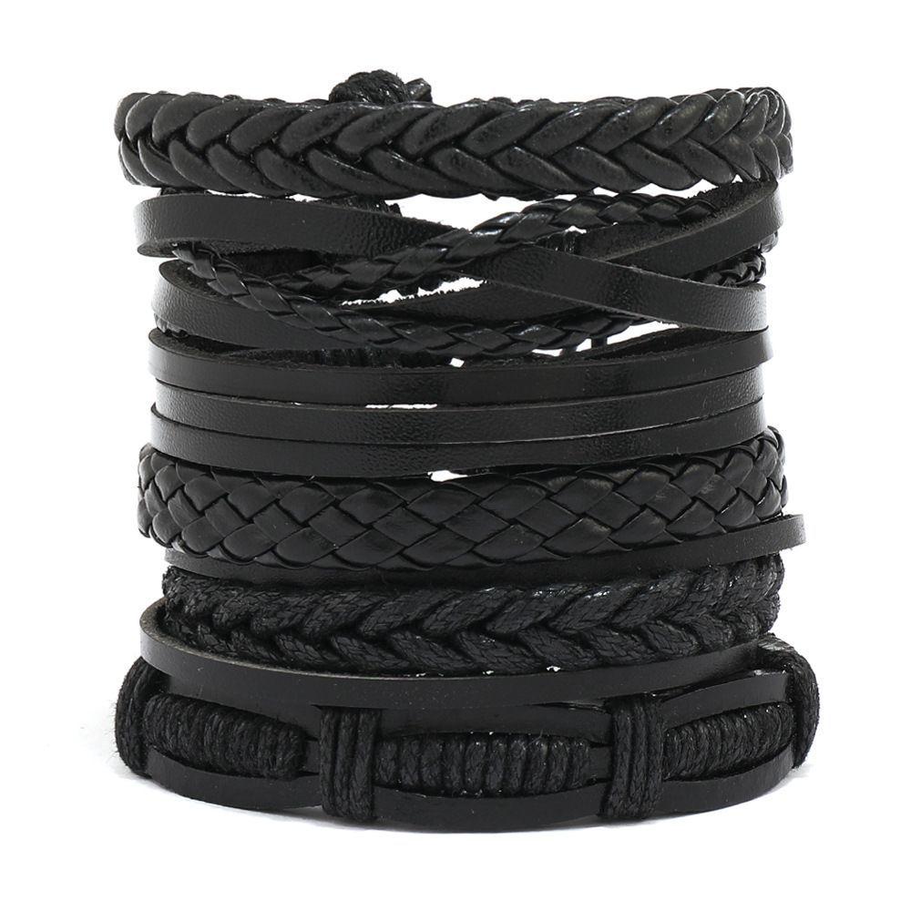 Men's Multi-layer Woven Leather Bracelet Set - Handmade Six-piece Collection