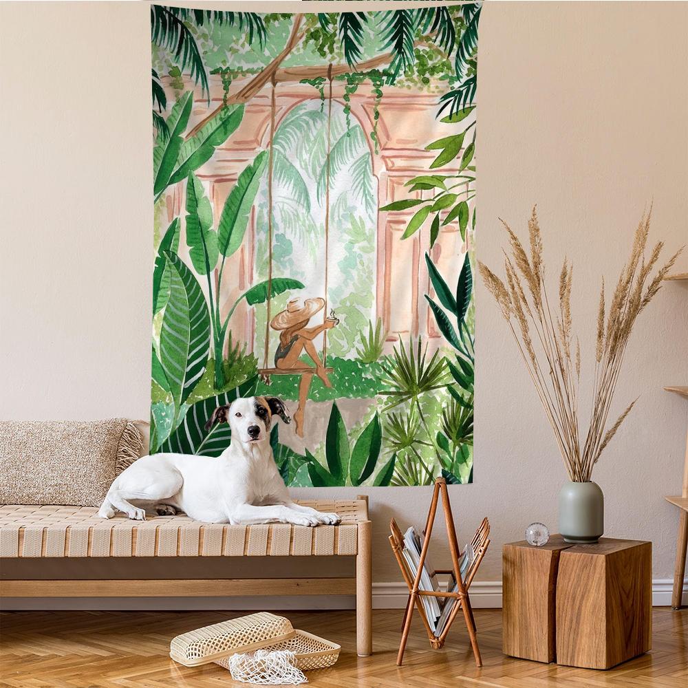 

VIKAMA Summer Tropical Watercolor Art Tapestry Pool Holiday Mori Garden Cute Scandinavian Style Living Room Room Decoration 74x94cm(29x37in)