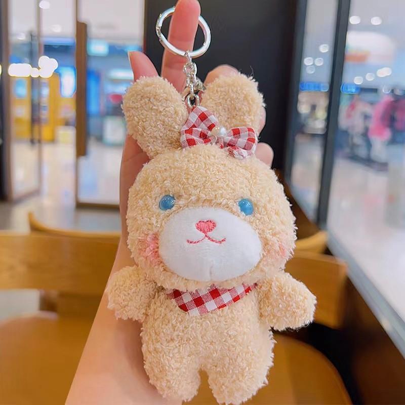 Rabbit Teddy Keychain Cute Cartoon Plush Toy Girls Kid Backpack Hanging Ornament