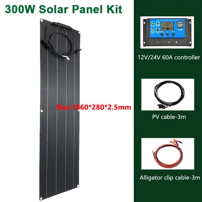600W 300W Flexible Solar Panel Kit 12V Battery Charger Monocrystalline Cell Solar System For Outdoor Camping Yacht Car RV Boat