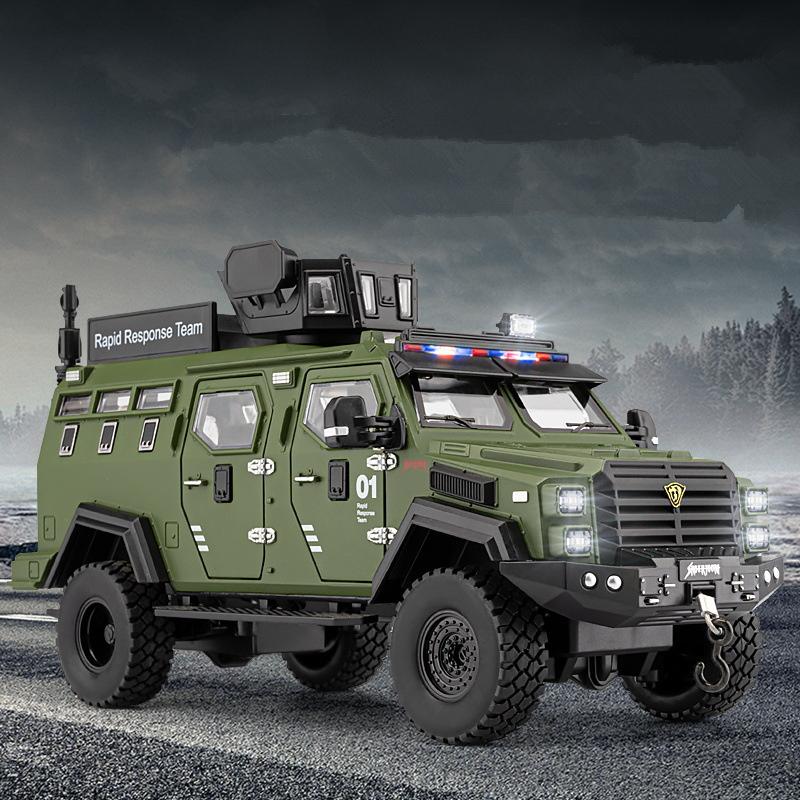 Linyi Toy Car Light 1:24 Alloy Sword Toothed Tiger Explosion Proof Car Model Diecast Police Armored Off-Road Vehicles Car Model Sound Toy Gift
