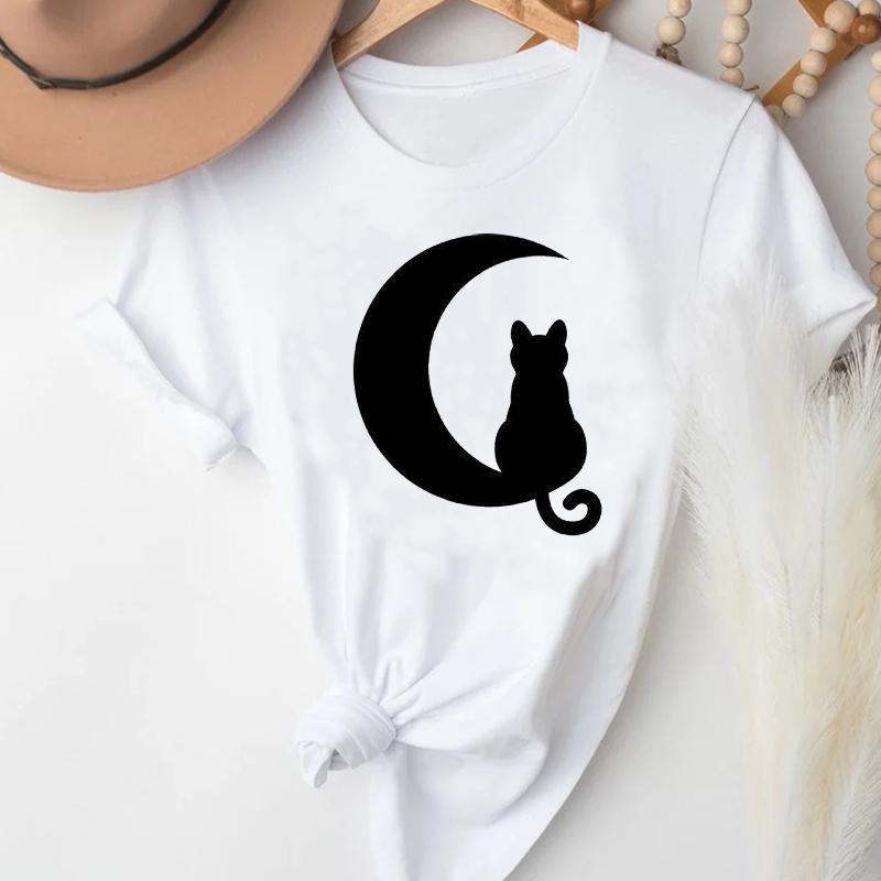 

T-Shirts Women Cartoon Love Pet Cat Printing Spring Summer Fashion Clothes Graphic T Tshirt Top Lady Print Female Tee T-Shirt XXXL білий