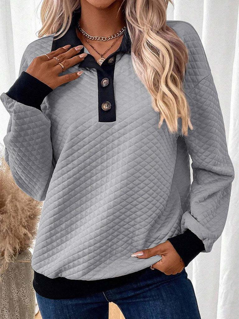 Women s 2025 Winter Color Block Button Lapel Hoodie – European/American Fashion Casual Pullover 4XL