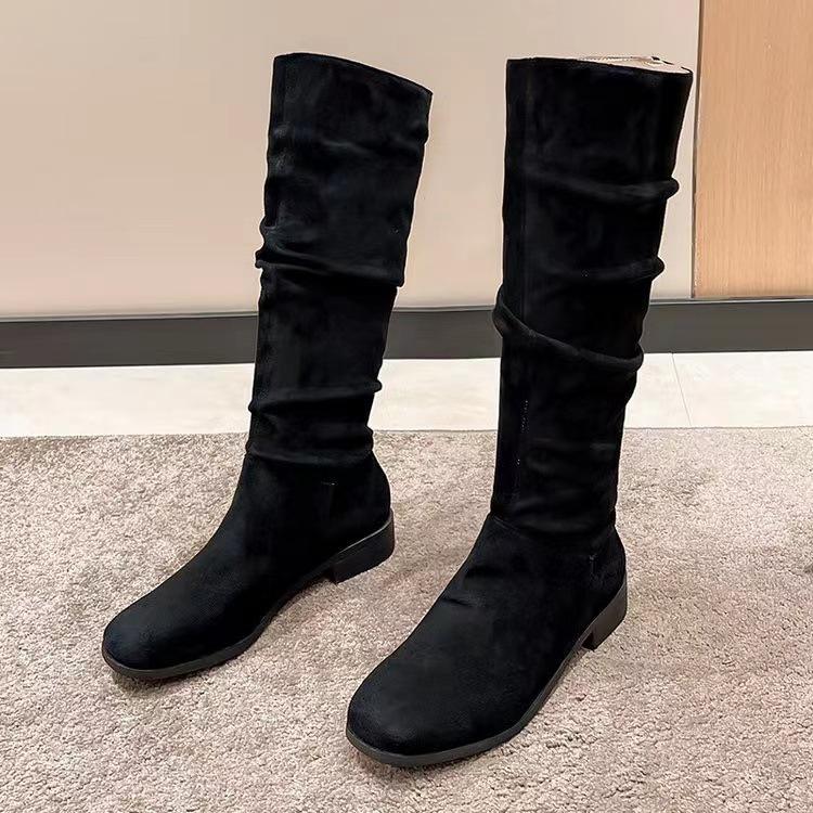 Autumn Winter Long Tube Suede Boots For Women Cross-Border Large Size Plus Low Heel Round Head Martin Boots 37-43