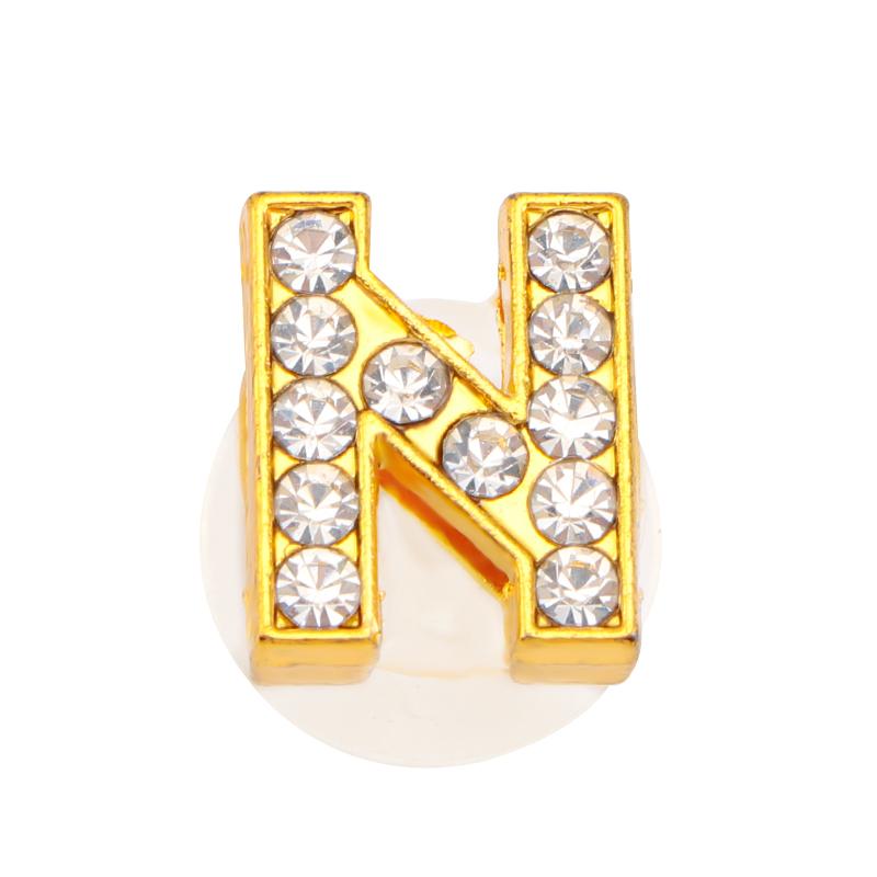 New Gold Letter Alphabet Shoes Charms Metal Button Rhinestone Crown Shoe Decorations Garden Shoes Accessories for Women Man 1PCS