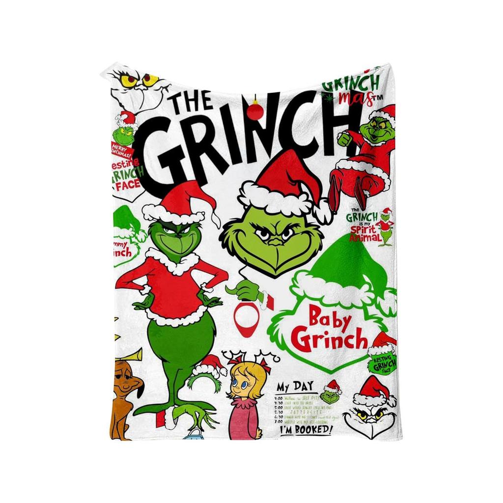 Christmas Hat Green Devil Cartoon Blanket Christmas Vibe Flannel Blanket Digital Print Blanket