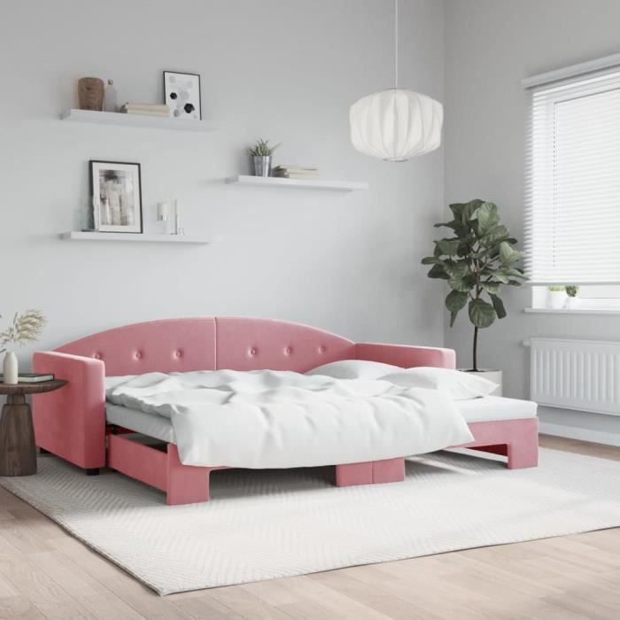 VidaXL Daybed with Trundle Bed Pink 90x200 Cm Velvet 3197304