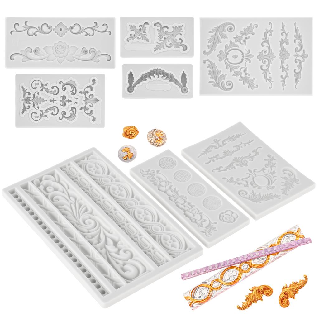 8-teiliges Silikonform-Set im Barockstil, Spitze Fondant Silikonform, Leicht zu entformen, Cupcake-Dekorationsformen für Dessert-Kuchen-Dekoration