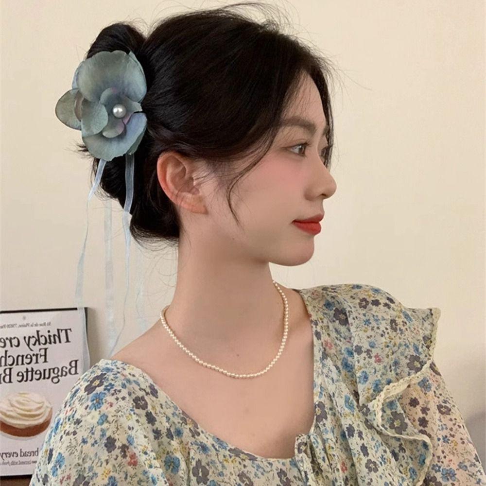Pearl Flower Hair Claw Butterfly Orchid Large Shark Clip Cute Orchid Hair Clip  Girl