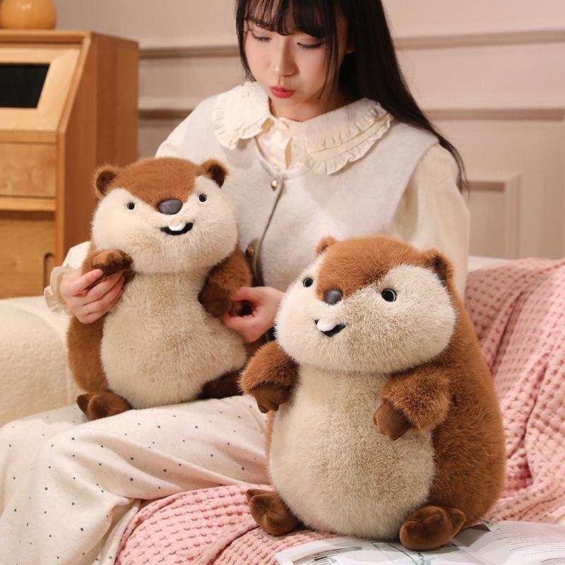 Bai Fen Bai Toys Unisex Brown New Cuddly Lifelike Groundhog Capybara Plush Doll Cute Fluffy Sitting Marmot Beaver Stuffed Toy Adorable Xmas Birthday Gift