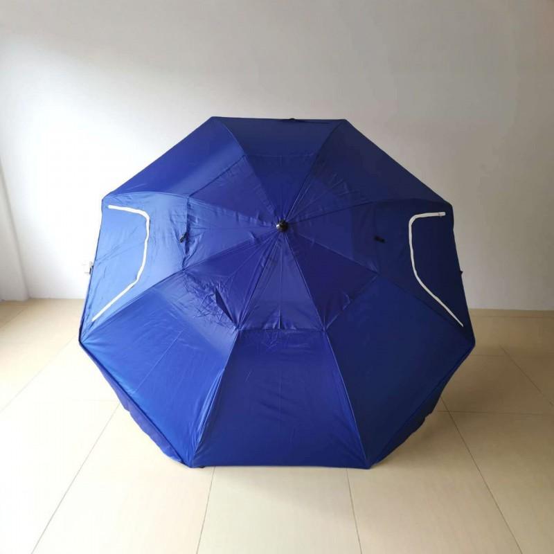 2.4m Oxford Fabric Beach Umbrella With Window Fishing Sun Protection UPF40 Manual Open 8-Rib Iron Frame