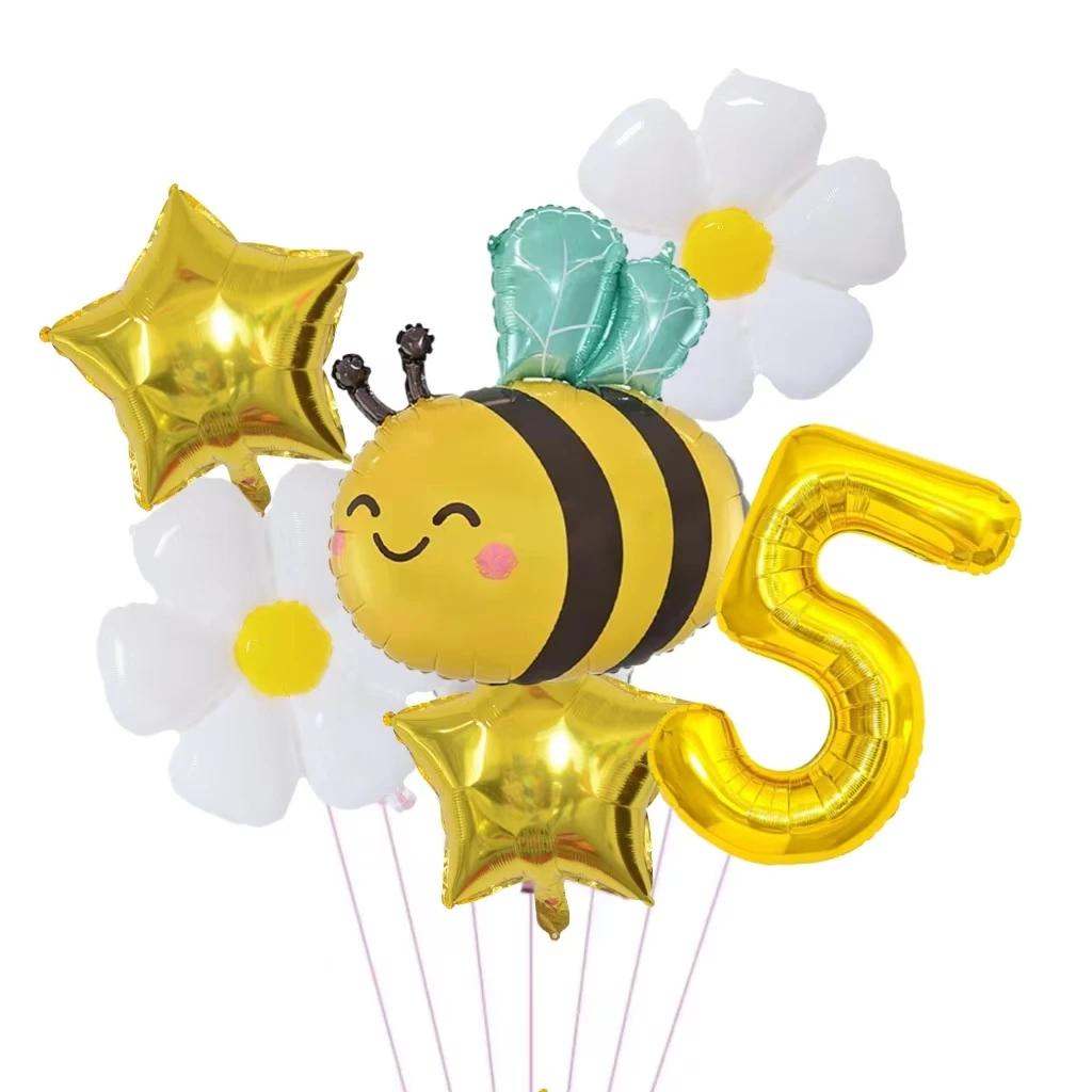 1Pc Bee Daisy 32 Inch Number Foil Balloon Set Kids 0-9 Years Old Birthday Anniversary Graduation Mother'S Day Party Decoration