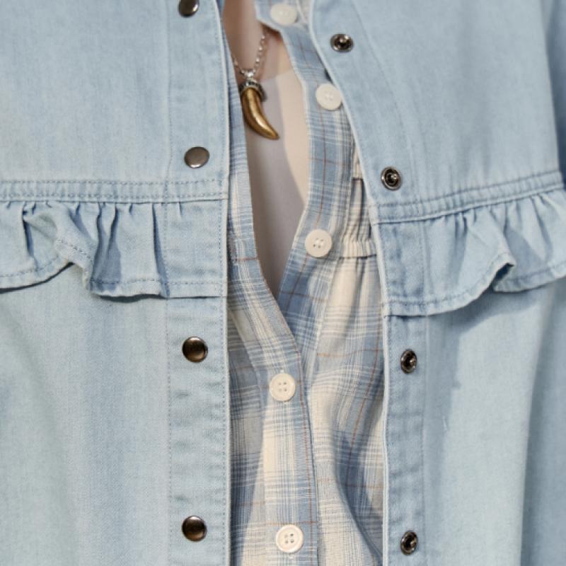 Maxza Ruffle Point Loose Fit Denim Shirt Zf03qb002nh