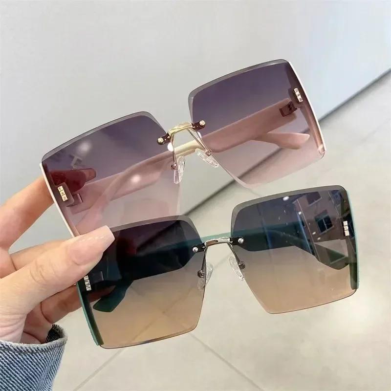 New Frameless Vintage Square Sunglasses Woman Shiny Gradient Mirror Sun Glasses Female Retro Fashion Rimless