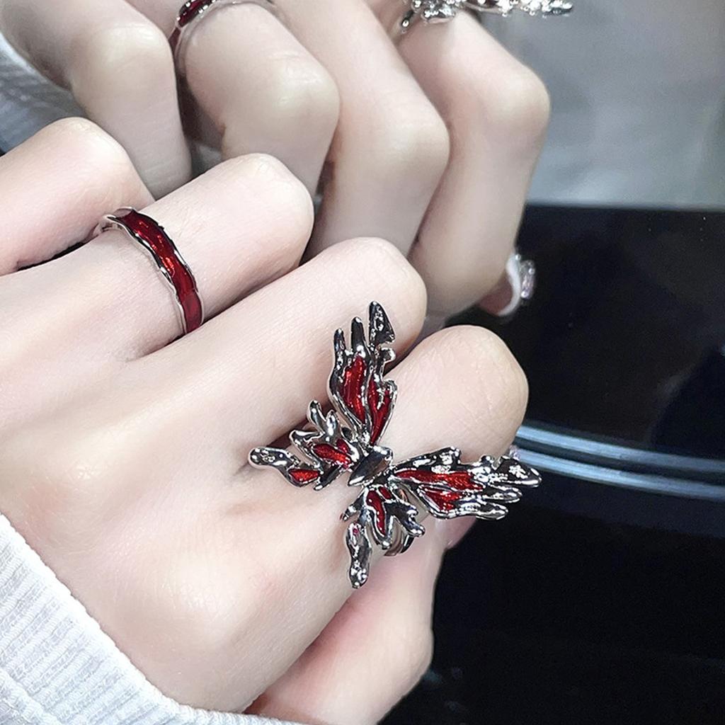 2Pcs Fashion Metal  Butterfly Open Rings Adjustable Gothic Finger Rings Statement Jewelry Simple Knuckles Rings