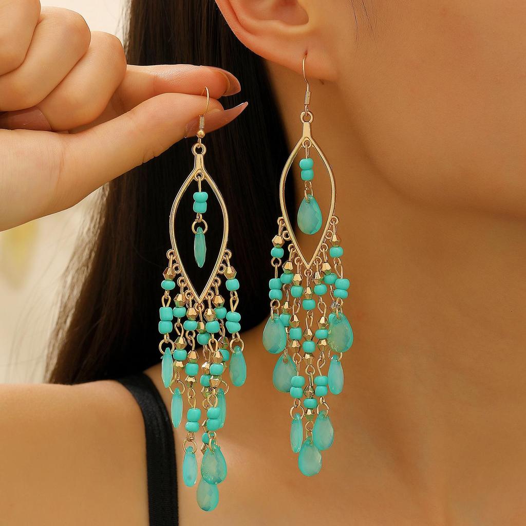 Bohemian Vacation Ethnic Style Advanced Feeling Tourism Makeup Long Tassel Earrings For Women