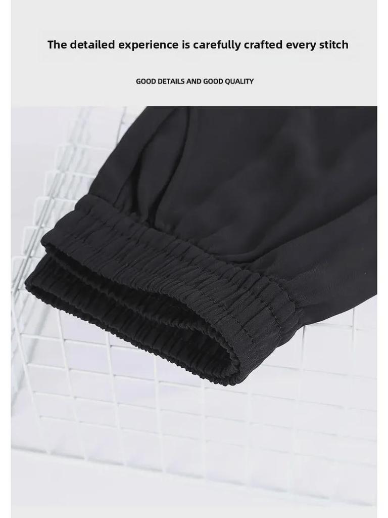 Women's 2025 Black Ice Silk Suit Pants: Spring/Summer Straight-Leg, Petite/Wide-Leg Casual Style