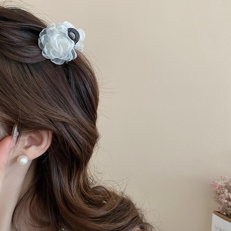 Double-sided Mesh Yarn Flower Acrylic Hairpin Women's Fashion Simple Small Grab Clip Cute Versatile Headgear Hair Accessories High Sense