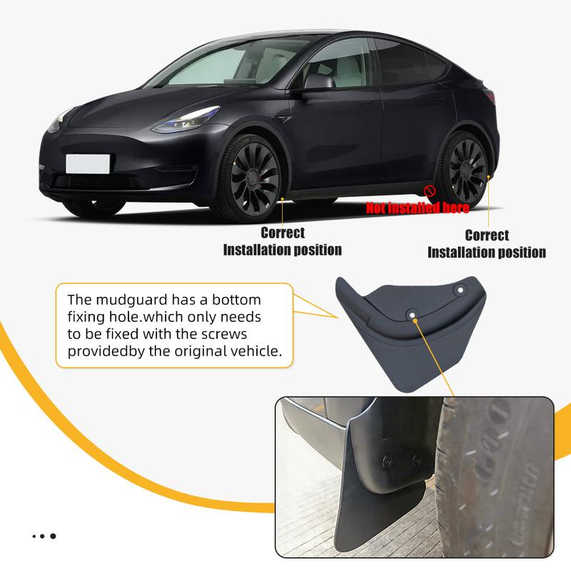 1Set Car Mudguard Fender Flares Wheel Protector For Tesla Model Y 2025 2026 Front&Rear Splash Guard Glossy Black
